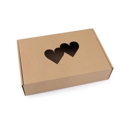 Papírová krabice s průhledem - srdce přírodní 10 ks