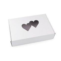 Papírová krabice s průhledem - srdce bílá 10 ks
